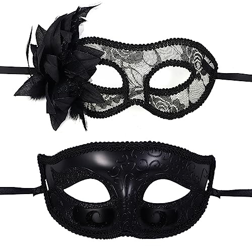 Oidea Maskerade Maske für Paare: Schwarze Spitze Venezianische Maske Karneval Maske Halloween Party Kostüm Ball Maskerade Masken Set für Damen Herren