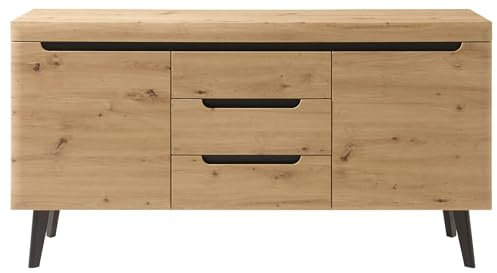Furn.Design Sideboard in Eiche Artisan und schwarz skandinavisch Anrichte Kommode Wohnzimmer Esszimmer Schrank 160 x 83 cm Ronson (Sideboard)