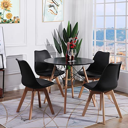 LafeuR Rund Esstisch mit 4 Stühlen Esszimmergruppe, Essgruppen für 4 Personen, 4er Set Esszimmerstühle mit Tisch für Wohnzimmer Küche Büro(Schwarz Tisch + 4 Schwarz Stühle), RY-1BK+TP-4BK-HH