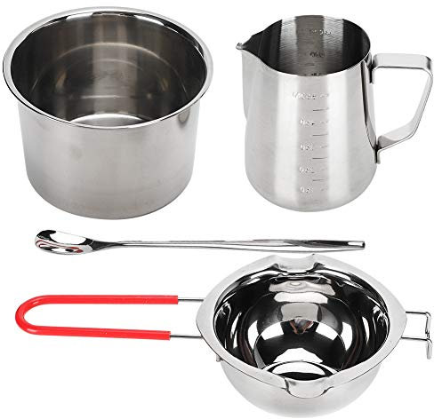 HERCHR Candle Making Pouring Pot, Stainless Steel Double Boiler Wax Melting Pot Candle Making Pitcher with Stirring Spoon Dripless Pouring Spout Boiler Pot for Candle Making