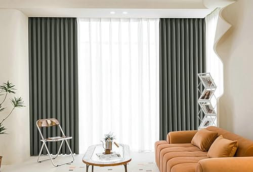 Ayoiow Verdunkelungsvorhang Mit Schlaufen, Thermo Gardinen Mit Ösen, Chenille Vorhänge Wohnzimmer 2Er Set, Dunkelgrau, 132X229CM