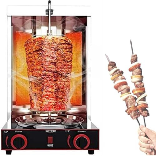 CYTBEK Máquina Doner Kebab, Parrilla de Kebab a Gas, asador Vertical de Carne giroscópica con Ajuste de Temperatura de quemadores 50-350 ℃ para Uso Comercial en la Cocina doméstica Silver