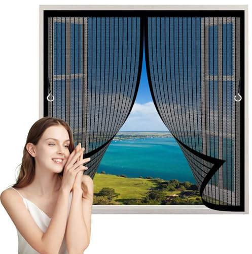 Fliegengitter Tür 130 x 160 cm Insektenschutz, Stärkere Magneten Magnet Insektenschutz Fliegenvorhang Klebemontage Ohne Bohren für Fenster, Schiebetür, Schwarz