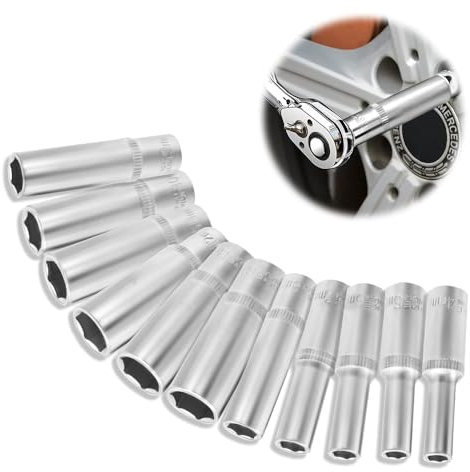 Riisoyu 11 Stück Sechskant-Stecknuss-Satz, 1/4 Steckschlüssel Satz 4-14 mm Lang Nüsse Stecknüsse Nuss Set Steckschlüssel-Einsatz-Satz Sechskant Set Steck Nuss 6 Kant Einsatz Schraubenschlüssel Tief