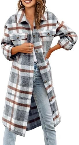 Jhsnjnr Damen Oktoberfest Kariertes Hemd Langarm Oversize Hemdjacke Herbst Mantel Knopfleiste Lange Flanell Jacke