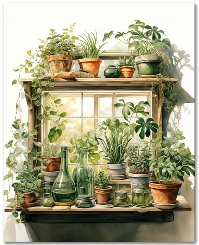TISHIRON Peinture par Numéros pour Adultes - Plante Verte - Feuille - Kit de Construction - Acrylique sur Toile - Huile - 40 x