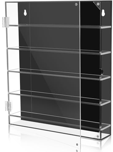 Amosfun Clear Acrylic Display Case, 5-Layer Wall-Mounted Storage Cabinet with Cover, Dustproof Showcase Organizer for Mini Car Toys (26x30x5cm)