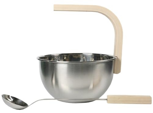 Sanfly Edelstahl-Sauna-Eimer Schöpfkelle, Langlebiger 4-Liter-Sauna-Eimer Holzgriff, Unverzichtbares Spa-zubehör Für Dampfbad
