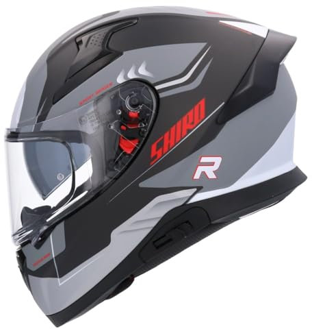 Shiro Helmets Casco Integral Katana ORBE Negro Rojo Gris y Blanco con Homologación 22.06 (L 59/60)