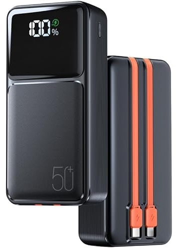 Power Bank Funzione Di Ricarica Rapida 50000mAh Con Display A Led, Powerbank Qc 22,5 W/Usb C Pd20 W, Power Bank Portatile, 3 Ingressi E 3 Uscite Per Cellulare,Tablet,Viaggi,Campeggio,Pesca