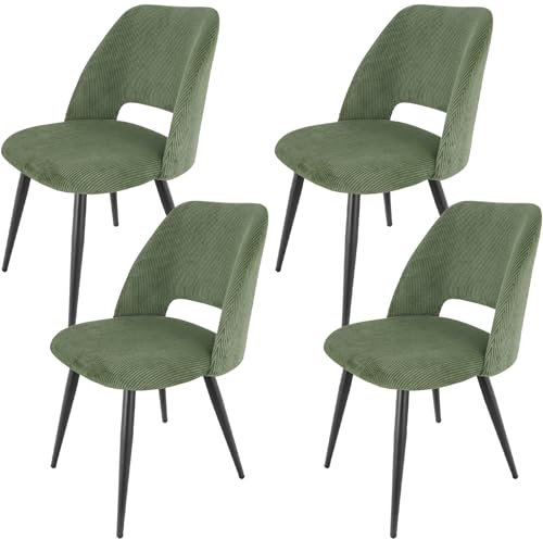 WAFTING Esszimmerstühle 4er Set, Kordsamt Stuhl Mit Dickem Cord-Schwamm Gepolsterter, Esstischstühle mit Separaten Metallbeinen, für Esszimmer, Wohnzimmer, Schlafzimmer und Empfang, Grün