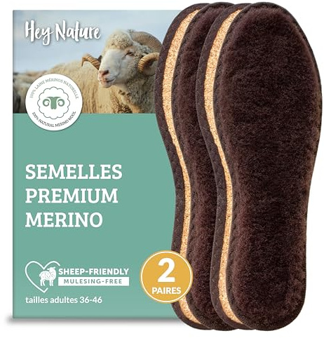 Hey Nature 2 paia di solette in Lana Merino, Solette Riscaldanti per Piedi Caldi in Inverno. Suole Riscaldanti - Solette Termiche per Scarpe, Scaldapiedi Naturale al 100%