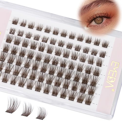 EMEDA Dunkelbraune einzelne Clusterwimpern D curl 10mm DIY Wimpern extension Klares Band Natürlich brauner Wimpernkranz Farbige Cluster wimpern (dark brown 10mm)