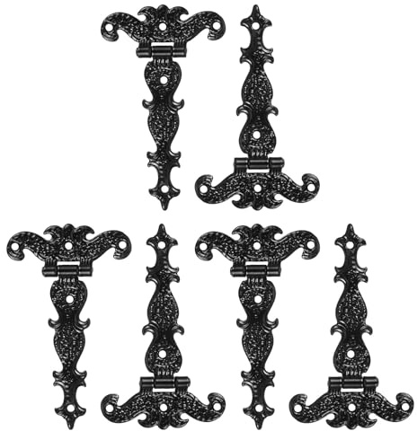 sourcing map 3.5 Inch Door Tee Hinge, 6Pcs T-Strap Hinges Retro Decorative Hinge for Wooden Fences Yard Doors Barn Gate Wooden Box, Black
