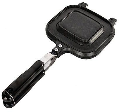 EXHUMKY Double-Sided Non-Stick Pancake and Sandwich Maker Pan, Black Gas Stove Compatible Grill Pan with Energy-Saving Design for Toast, Snack, and Tortilla Cooking