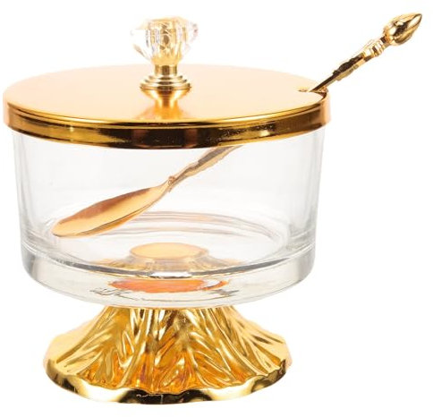 Azucarero de vidrio con tapa, botes de condimentos para cafetería y restaurante, dispensador de sal dorado, soporte para sal y pimienta, recipiente para azúcar