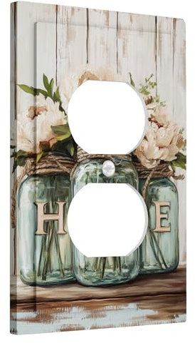 Placas de cubierta para interruptor de luz rústica/cubiertas de toma, peonía melocotón, flores campestres para decoración del hogar, placas de pared termoplásticas, tamaño estándar, salida dúplex