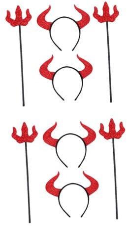 VALICLUD 2 Set Costume da Diavolo con Fascia per Costumi da Diavolo Festa Diavolo Forcone Demone Corna da Diavolo Forcone Costume da Diavolo Forcone Corno Fascia 4 Pezzi*2