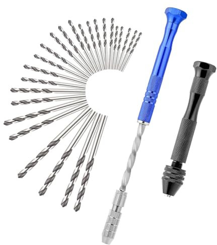 Sirxlevcy Herramienta Rottery de Taladro Manual con Tornillo de Banco Tipo Mini y Taladro Giratorio con 25 Brocas Manuales de Metal Pequeñas de 0,5-3 mm para Fundición de Resina