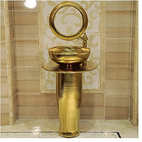 CAFIEDR Lavabo sur Pied de Salle de Bain autoportant Art Hotel Home Art Lavabo sur Pied de Salle de Bain Lavabo Vasque, lavabo sur Pied en Argile Kaolin Lavabo sur Pied(D avec Miroir)
