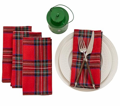 Joyfol Day 4-Pack Red Tartan Christmas Cloth Napkins - 17x17 Inch Plaid Cloth Dinner Napkins, Wrinkle-Resistant & Washable for Holiday/Xmas Table Decor (Set of 4)