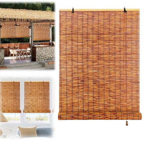 BZCKBZ Tenda di Canna ​​Personalizzate - Tapparella Avvolgibile bambù Realizzata A Mano - Anti-UV Traspirante Tenda Bamboo con Sollevatore - Marrone