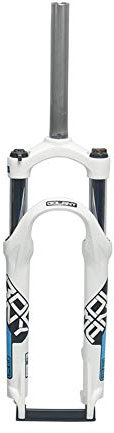JNTFNE Federgabel 24 Zoll, Aluminiumlegierung, MTB-Fahrrad, 1-1/8 Zoll, gerades Rohr, pneumatischer Stoßdämpfer, Scheibenbremse, Federweg 100 mm (Farbe: Weiß, Größe: 24 Zoll)