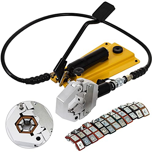 OZBME Kit crimpatrice per Tubi Idraulici con Pompa a Pedale e 6 matrici, Strumento per crimpatura di Tubi di Aria condizionata A/C separabile per Linee AC