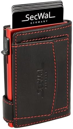 SecWal Kartenetui mit Münzfach Druckknopf inkl. Geschenkbox - Made in Germany - Echtleder Mini Geldbörse inkl. E-Book für Damen und Herren - RFID Schutz Portemonnaie Leder