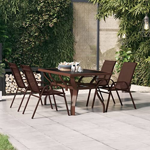 QJBSAVVA Gartentisch aus gehärtetem Glas und pulverbeschichtetem Stahl 140 x 70 x 70 cm Braun und Schwarz Robuster Outdoor Esstisch mit stilvollen geschwungenen Beinen für Terrasse Balkon und Garten