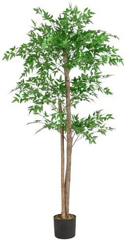 GIANTEX Arbre de Bambou Artificiel, Plante de Bambou Synthétique avec 1020 Feuilles, Tronc Naturel et Mousse Réaliste, Base en Ciment, Arbre Décoratif d'Intérieur, pour Bureau, Salon, 150 CM