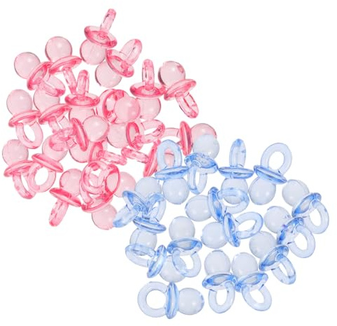 Abaodam 100pcs Acrylic Mini Pacifiers Baby Shower Favors Bulk Pacifiers for Filling Party Bags and Necklace Making, Tiny Size Design Pink and Blue Decorative Soothers