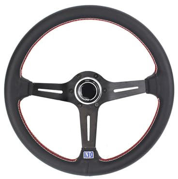 Volante Universal Volante Competición Ligero 14 Pulgadas Compatible Con Modelos ND Costuras Rojas Diseño Ergonómico Antideslizante(Black frame)