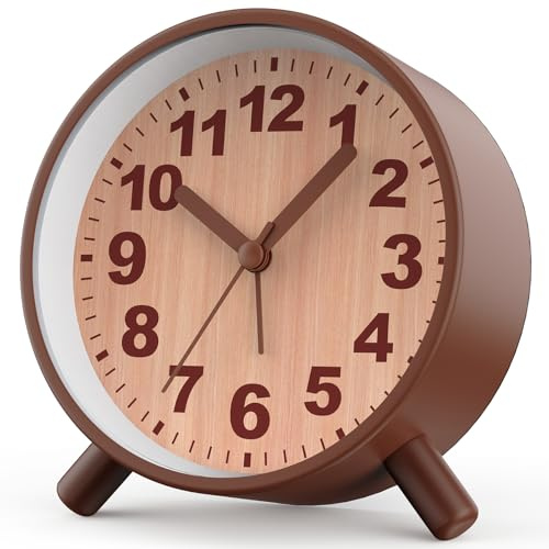 Anmileely Retro Analog Alarm Clock with Night Light, Battery Operated, Easy to Set - Ascending Alarm, Snooze, Simple Round Metal Design for Bedroom, Desk, Bedside, Travel, Kids, Adults, Heavy Sleepers