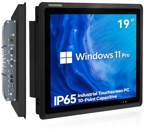 NORQIN Panel PC Industriale 19 Senza Ventola,Computer all‑in‑one IP65 | Touchscreen Capacitivo,Win 11 Pro,HDMI/LANC/COM/GPIO/USB/WIFI,Per Automazione,Chioschi,Monitoraggio(I3-1215U,8GB+256GB)