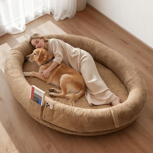VEVOR Letto Stile Cane per Umani Amici Pelosi da 1770 x 1230 x 240 mm, Letto per Cani a Misura Umana, con Tasca Laterale, Maniglia e Cerniera, Fodera Rimovibile e Lavabile in Lavatrice, Pelo Corto