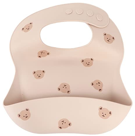 Bavaglino in Silicone a Forma di Orsetto, Forniture per Pappa Impermeabili Regolabili, Tappetino per Neonati con Tasca di Cattura e Fascia per il Collo Regolabile, Ideale per lo Svezzamento