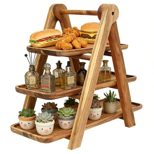 3-Etagen Etagere aus Holz, klappbar – Tortenständer & Cupcake-Ständer für Obst, Donuts & Pflanzen, Vintage-Deko, Parfümhalter Organizer-Regal, Buffet-Zubehör, Kuchengitter-Aufbewahrung, Paulowniaholz