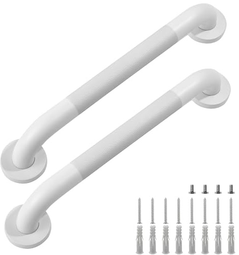 Icetop Grab Rails for Bathtubs and Showers, 2 Pack 16 Inch White Bathroom Handrails Premium Stainless Steel Anti-Slip Grab Bars for Elderly Assist Handles