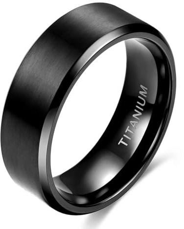 TIEHOKTW Herren Ring Eheringe Matt, 8MM Verlobungsring Titan Schlicht mit Gravur Hochzeitsring Schwarz für Männer Gr. 54-72