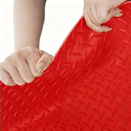 Gummimatte Meterware rutschfest mit Noppenmatte, Garagenbodenmatte Wasserdicht für Garagen Boden Werkstattboden - Innen- und Außenbereich, Einfach zu Schneiden(Red 5mm,W 0.9 x L 1 M)