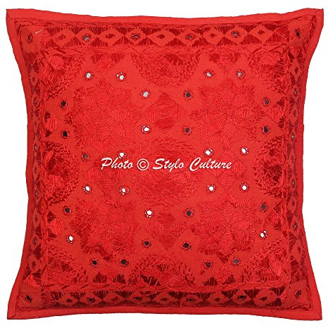 Stylo Culture Indio Fundas Almohadones Decorativa 40x40 cm Algodón Espejado Fundas De Cojines Silla Rojo 16x16 Inch Bordado Cuadrado sobre Fundas para Almohadas De Cama - 1 Pc