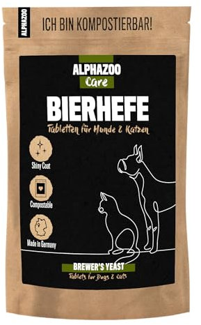 alphazoo Bierhefe Tabletten Hund & Katzen 120 Stück I Natürlicher Vitamin B Komplex gegen Haarausfall & Juckreiz I Biotin Fellpflege bei Schuppen, trockene Haut I Dauerhaft Krallen und Fell pflegen