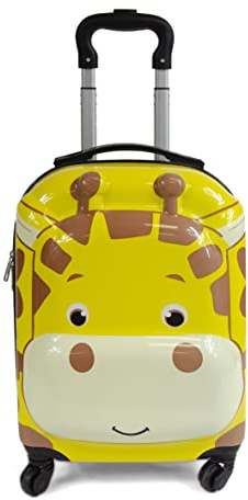 KINSTON Kabinenkoffer mit Rollen für Kinder | Gepäck mit Tiermotiven, gelb, M, Hartschalenkoffer aus ABS und Polycarbonat