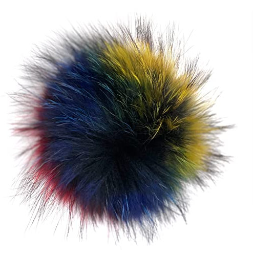FISH IN THE SEA - Echtfell Bommel - XL 17-19cm - Fellbommel mit Druckknopf Colori Bunt - leicht zum Anbringen - abnehmbarer Pom Pom für Strickmütze
