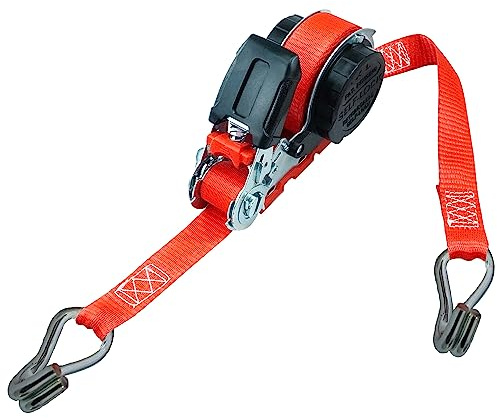 PETEX Automatisk spärrspännrem, självrullande, 1 del, 5 m x 25 mm, 350/700 daN, röd, dubbel spetskrok