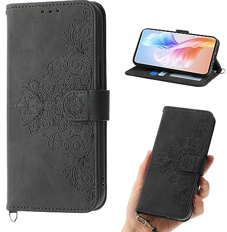 Auslbin Blumen Hülle Kompatibel mit iPhone X/XS, 5 Kartenfächer Handyhülle Vintage-Stil PU-Leder Schutzhülle passend für iPhone X/XS, Schwarz