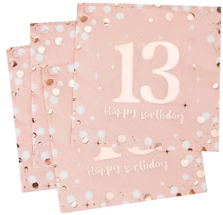 Servietten 13. geburtstag, 30 Stück Rosa Geburtstags Servietten, Happy Birthday 13 Servietten, 3-Lagig Milestone 13 Tischdekoration Papierservietten für mädchen Geburtstag Feiern Party Jubiläum