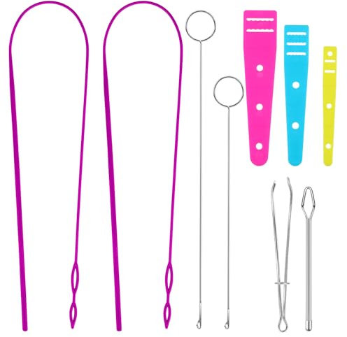 Mozeat Lens 9 Teiliges Einfädelhilfe Gummiband Gummi Einfädler Nadeleinfädler Kordelzug Durchziehnadeln Nadel Threader Pinzette Schlaufendreher Haken Nähen Schleife Kit für Schnüre Elastisches Garn