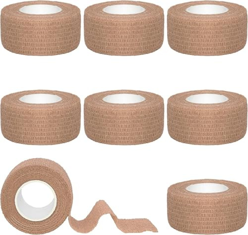 GLEEMEN Fingerpflaster Selbsthaftend, 8 Rollen Pflaster (2,5cm x 4,5m) Verband Selbstklebend, Elastisches Bandage Tape wasserfest, Staub, Pflasterband Haftbandage (Beige)